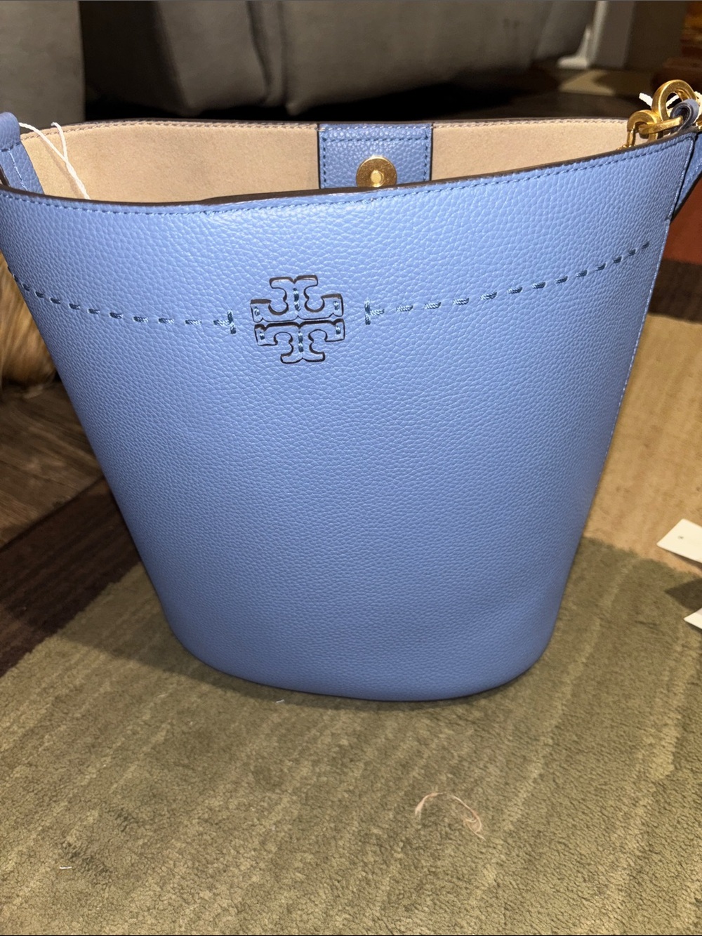Tory Burch Periwinkle Pebbled Leather Bucket Bag